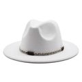 Classic white wool felt Fedora hat featuring a colorful ethnic woven band and wide brim - M (56-58cm) / White