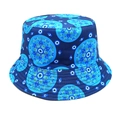 Detailed view of evil eye and blue mandala pattern print on navy fisherman hat - M (56-58cm) / Navy Blue