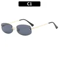 Frameless fashion sunglasses with dark gray lenses and golden metal temples - Gold Frame Black Grey