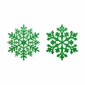 Détail de flocons de neige de Noël verts pailletés avec finition scintillante sur fond blanc - Ornement Suspendu Flocon de Neige Vert