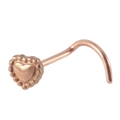 L-shaped heart nose stud in rose gold finish with beaded edge and polished surface - 0.8x7mm / Rose Gold