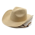 Détail d'un chapeau de cowboy en paille tressée avec jugulaire réglable et perles de bois - M(56-58cm) / Beige Uni