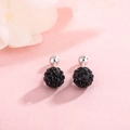 Sparkling black crystal pave ball stud earrings with S925 silver screw back closure - 925 Silver / Black