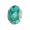 Detail shot of a multifaceted green resin bead with silver metallic core for jewelry making - Green