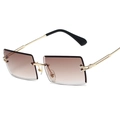 Rimless square metal sunglasses with brown gradient lenses and gold temples - Gold Frame Coffee