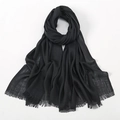 Breathable black slub cotton long scarf with fringes on a clean white background - Black