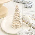16cm cream white Christmas tree tabletop ornament with gold accents, 15g lightweight design - Pleated Christmas Tree / 16cm