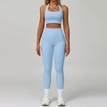 Two-piece light blue yoga set with halter sports bra and high-waist leggings - S / 6116 Bra + 6116 Leggings / Sky Blue