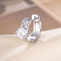 Minimalist silver hoop earring with sparkling round zircon in a secure prong setting - White (Single Piece)