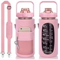 Pink 64oz water bottle with neoprene sleeve, pockets and adjustable shoulder strap - Pink