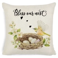 Easter throw pillow cover with bird nest illustration and Bless Our Nest text on linen - Zl2002064-12 / 45*45cm Cover Only