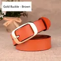 Classic brown leather belt for women with elegant golden metal buckle closure - Gold Buckle - Brown