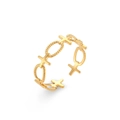 Minimalist gold hollow X-shape and oval links open stainless steel ring for women - Adjustable Open / Cross Open Ring