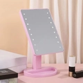 Pink desktop LED makeup mirror with storage base and 16 light beads for vanity - 16 LED Beads / Pink Storage Base