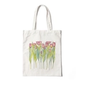 Beige floral canvas tote bag with pink watercolor tulips and aesthetic print - Style Q-Tulip