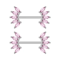 Dettaglio dei piercing capezzolo argento con zirconi rosa a taglio marquise a ventaglio - Stile Zircone a Ventaglio Rosa (2745 Rosa) / Color Acciaio