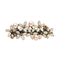 Fermaglio per capelli a fiore con petali opachi beige, perle rosa e strass scintillanti - 7cm / Bianco Sporco