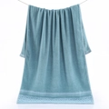 Thick teal blue cotton bath towel featuring elegant white heart jacquard patterns - Maze Heart Pattern Hand Towel (Teal Blue) / 34*74cm
