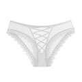 Mutandine sexy in pizzo bianco con design a bende incrociate e rete traspirante - M / Bianco