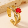 Elegant gold ring featuring a round red gemstone and clear accent stones - 9 / Red (Micro-set with Zirconia)