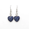 Macro shot of blue heart earrings with glittering finish on silver hooks - Dark Blue (Color 30)