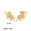 18K gold plated stainless steel sunburst stud earrings with 36.5mm radiant flame design - Golden Sunburst Ray Stud Earrings (TE6334-G)