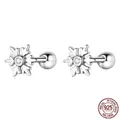 Elegant S925 sterling silver snowflake stud earrings with sparkling cubic zirconia centers - 925 Silver / Snowflake Stud Earrings (BSE529)