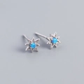 Orecchini a perno ottagramma in argento S925 con brillanti pietre opali blu rotonde - Argento 925 / Oro Bianco