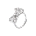 Detail of silver bow ring with micro-pave cubic zirconia and adjustable open band - Pavé Zirconia Bowknot Ring / Silver