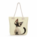 Détail du sac cabas en toile avec imprimé chat siamois et poignées en corde de coton - Motif Chat Siamois (msk1212)
