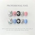 Handgefertigte Y2K Press-on Nägel Set mit pink-blauen Sternen und Metallic-Finish - L / Y2K Stern Stil