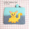 Cute yellow cat wool felt coin purse with light blue and dark grey two-tone design - Little Yellow Cat Coin Purse