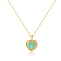 Goldene Kette mit hellgrünem Herz-Edelstein und einem Kranz aus Baguette-Zirkonia - Minzgrüner herzförmiger Zirkonia-Rand-Stil (Stil 2)