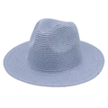 Detail of light blue straw fedora showing high-density spiral weave texture and classic crown - One Size / Sky Blue