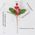 Artificial red berry stem with 7 berries and 3 green leaves for Christmas decoration - Green Leaf 7 Red Berry Branch