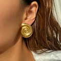 Chic gold spiral sea shell earrings for women in polished stainless steel finish - Gold
