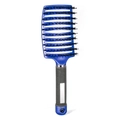 Dark blue curved vented hairbrush with black boar bristles and anti-slip rubber handle - Blue With Bristles