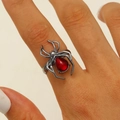 Bague araignée style punk avec pierre rouge en forme de poire et fini argent antique - Noir Fusil Strass Rouge (2051)