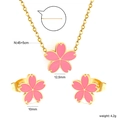 Pink cherry blossom jewelry set with stainless steel necklace and stud earrings - Gold Pink Cherry Blossom Style (SE26080FG)