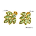 Pendientes de hoja en acero inoxidable 18K con circonitas verdes de 22mm x 20mm - Verde Fruta