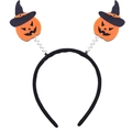 Halloween headband featuring bouncy orange pumpkins with witch hats on black velvet band - 10# Witch Hat Pumpkin