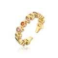 Detail of 18K gold plated ring with colorful pear and marquise-cut zircon stones - Adjustable Open / Gold with Multicolor Gemstones