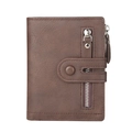 Portafoglio sottile in pelle marrone scuro da uomo con zip decorativa e chiusura a scatto - Caffè Scuro
