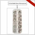 Detailansicht der 12-Fach-Box mit silbernen 2/3/4/5mm Flachrückseite Nagel-Strasssteinen - 2-5mm Silberne Runde Straßsteine