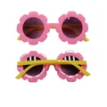 Pink sunflower baby sunglasses with yellow arms and dark PC lenses for kids - Kids / C38 Pink Frame Yellow Temple
