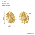 Pendientes de flor en acero inoxidable chapado en oro 18K con perla central - Dorado