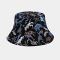 Detail shot of the black bucket hat showing colorful dinosaur print and fabric texture - Color 7