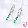 925 Sterling Silver hoop earrings featuring four round green gemstones in a vertical row - Silver/Green