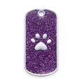 Rectangular purple glitter pet ID tag with silver paw print and metal hanging hole - Chrome / Glitter Purple