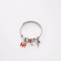 Bracciale regolabile in acciaio inox con ciondolo elefante rosso e nappa di piuma - Rosso
